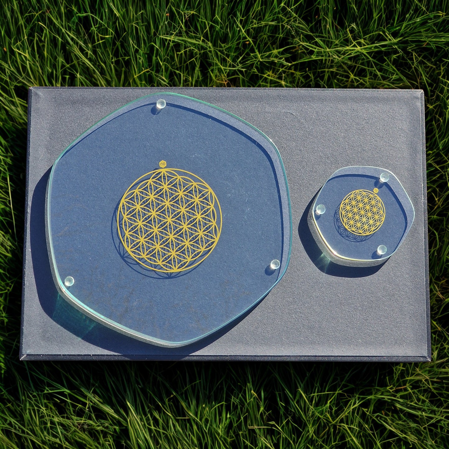 Energiplade med livets blomst 22 cm glas