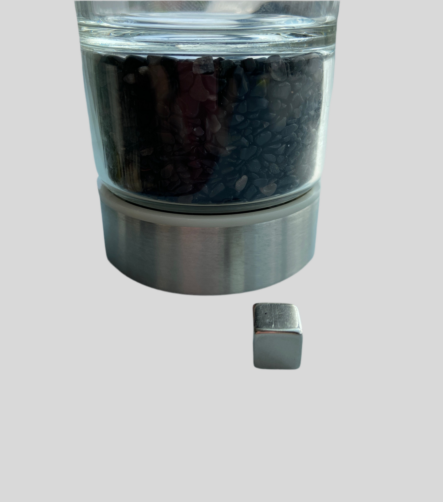 Glasflaske (33 cl) - med krystalchips- Obsidian Sort