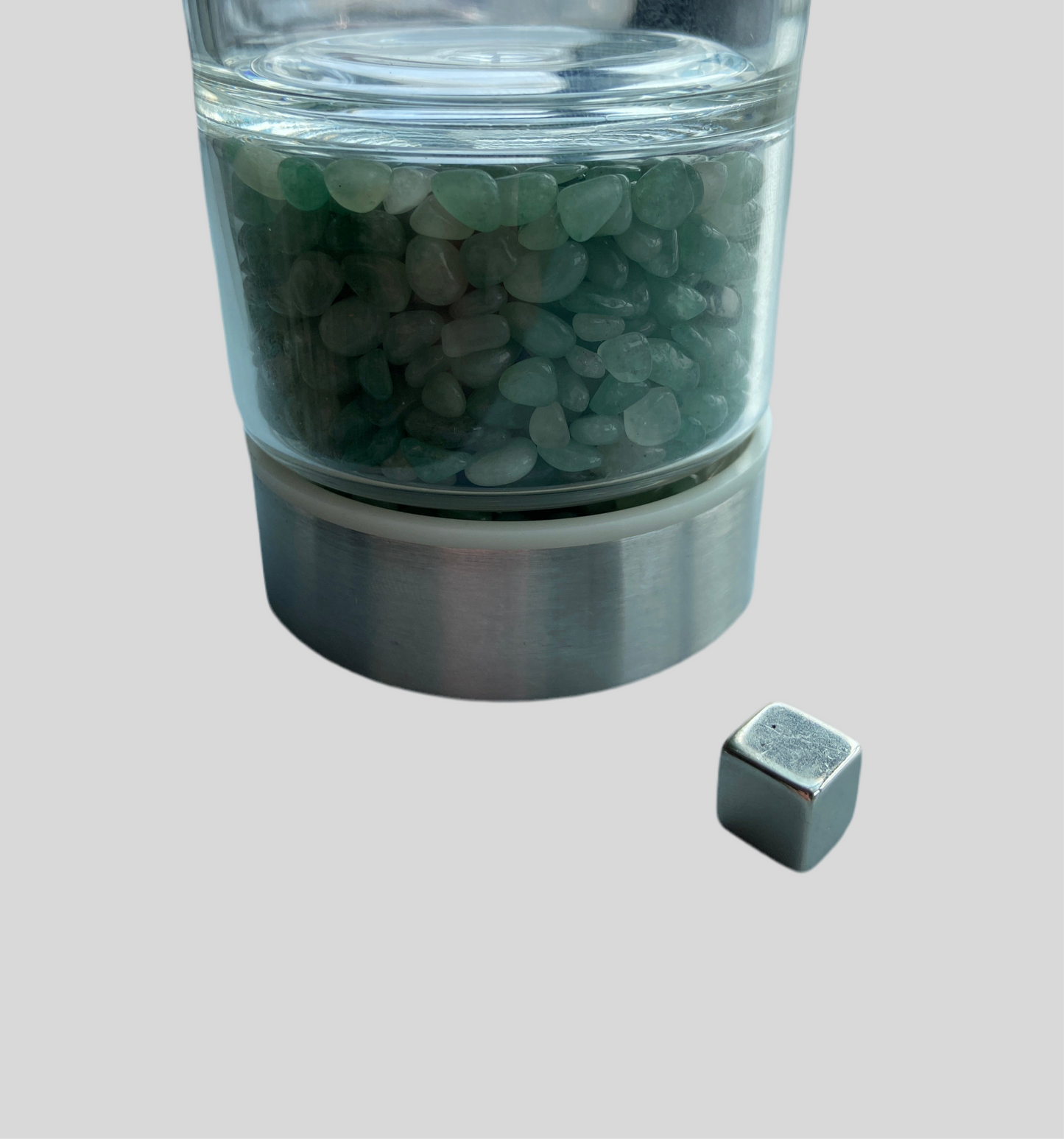 Glasflaske (33 cl) - med krystalchips- Aventurin Grøn