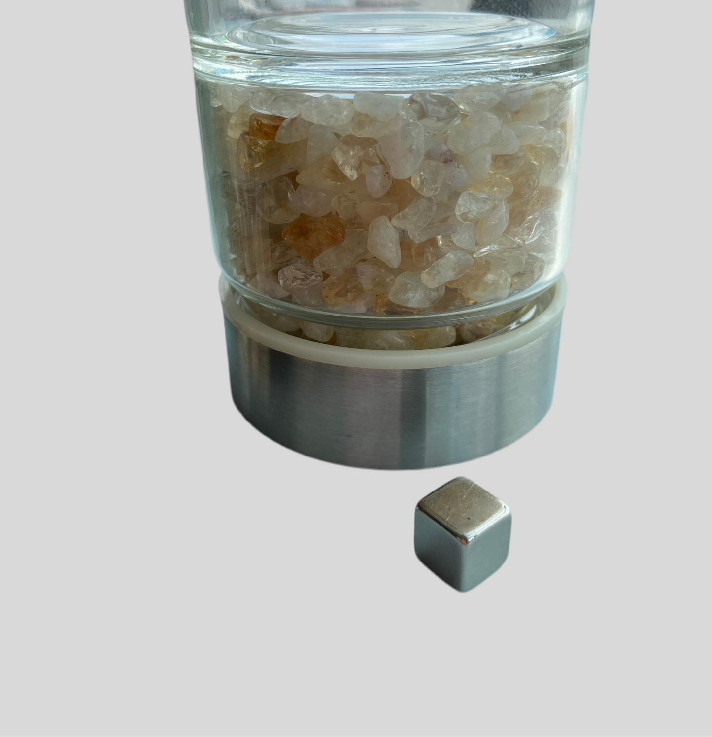 Glasflaske (33 cl) - med krystalchips- Brændt Citrin