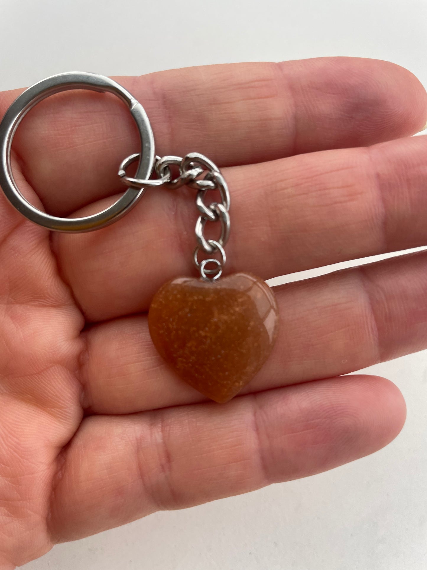 Aventurin orange hjerte nøglering