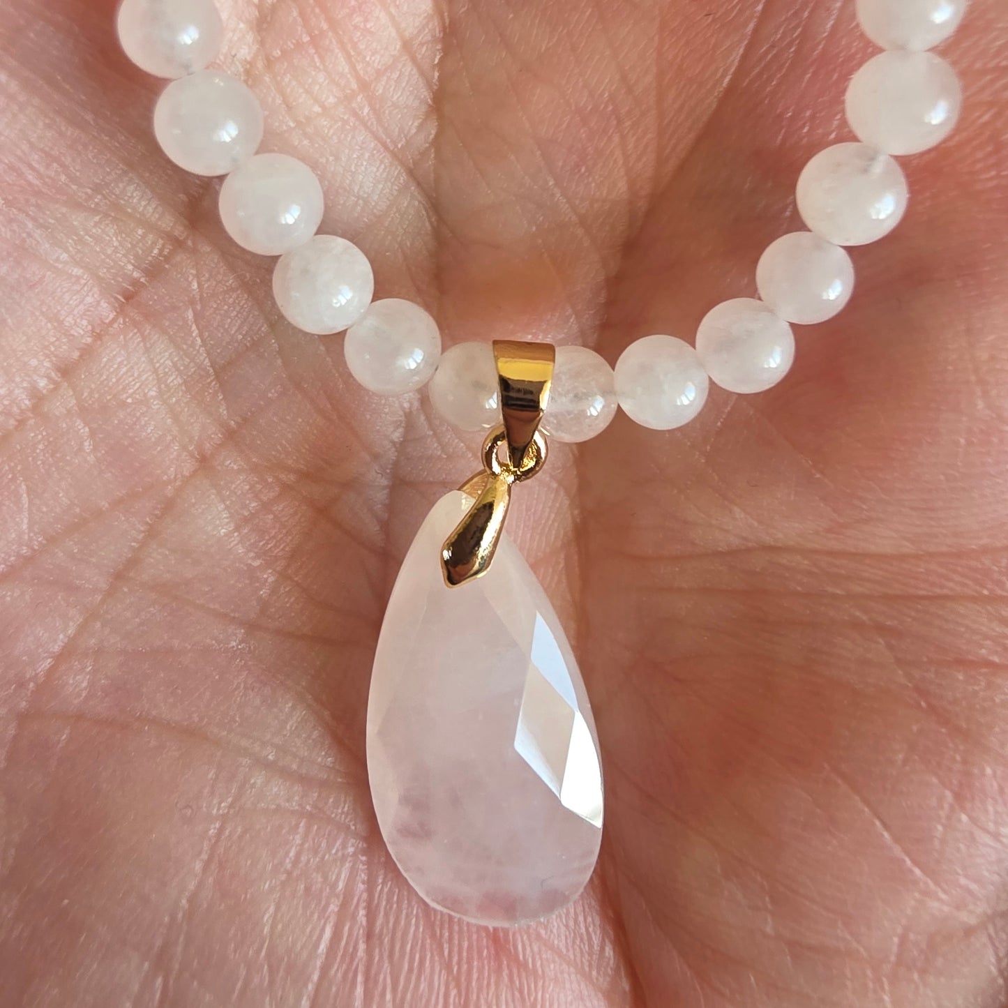 Rosakvarts halskæde 45 cm