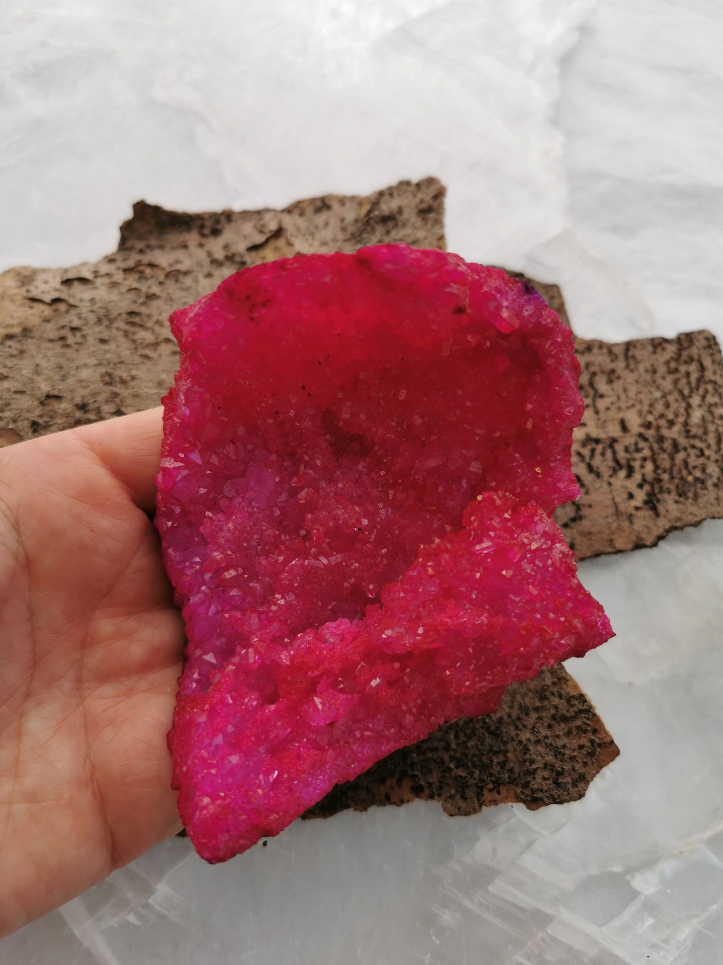 Calcit Pink rå - farvet