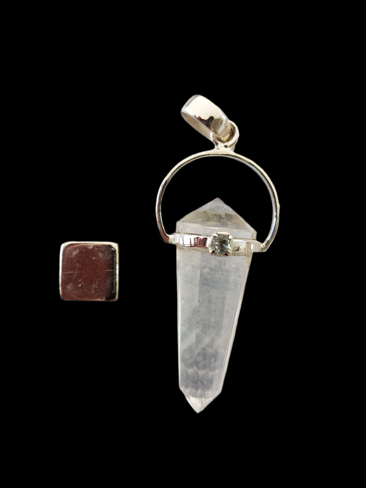 Bjergkrystal vedhæng m akvamarinkrystal