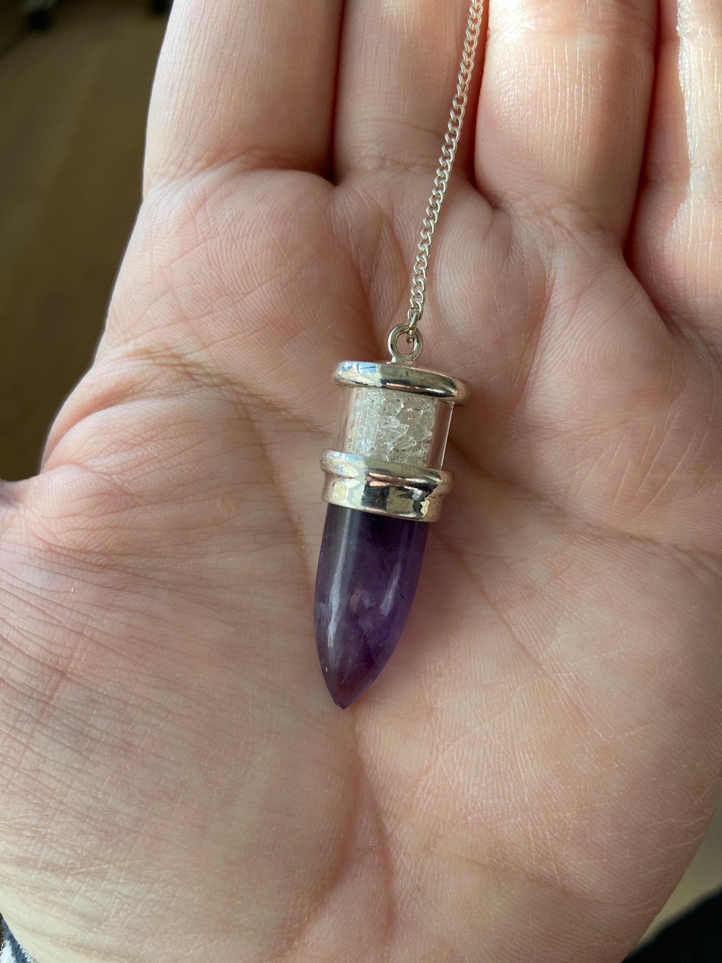 Ametyst pendul med herkimer diamant