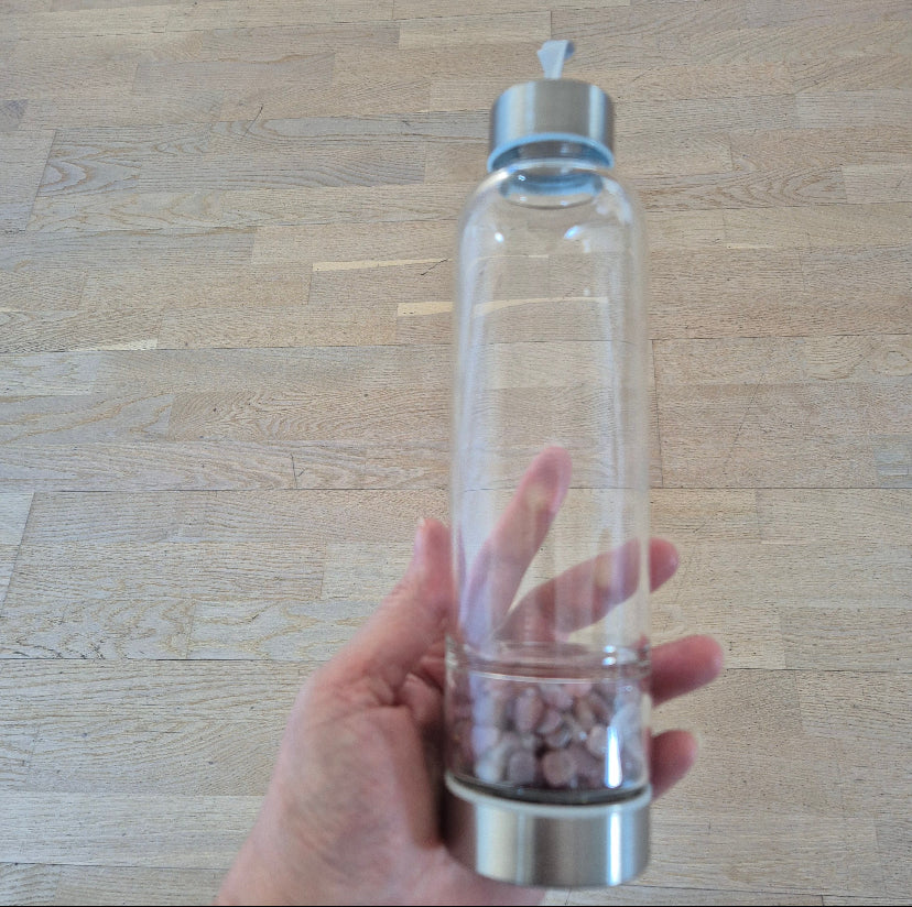 Glasflaske (33 cl) - med krystalchips- Aventurin Grøn