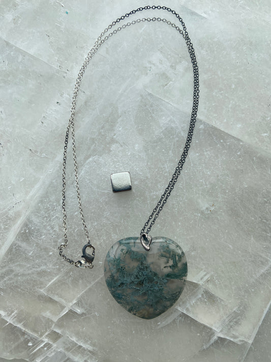 Agat mos halskæde 60 cm