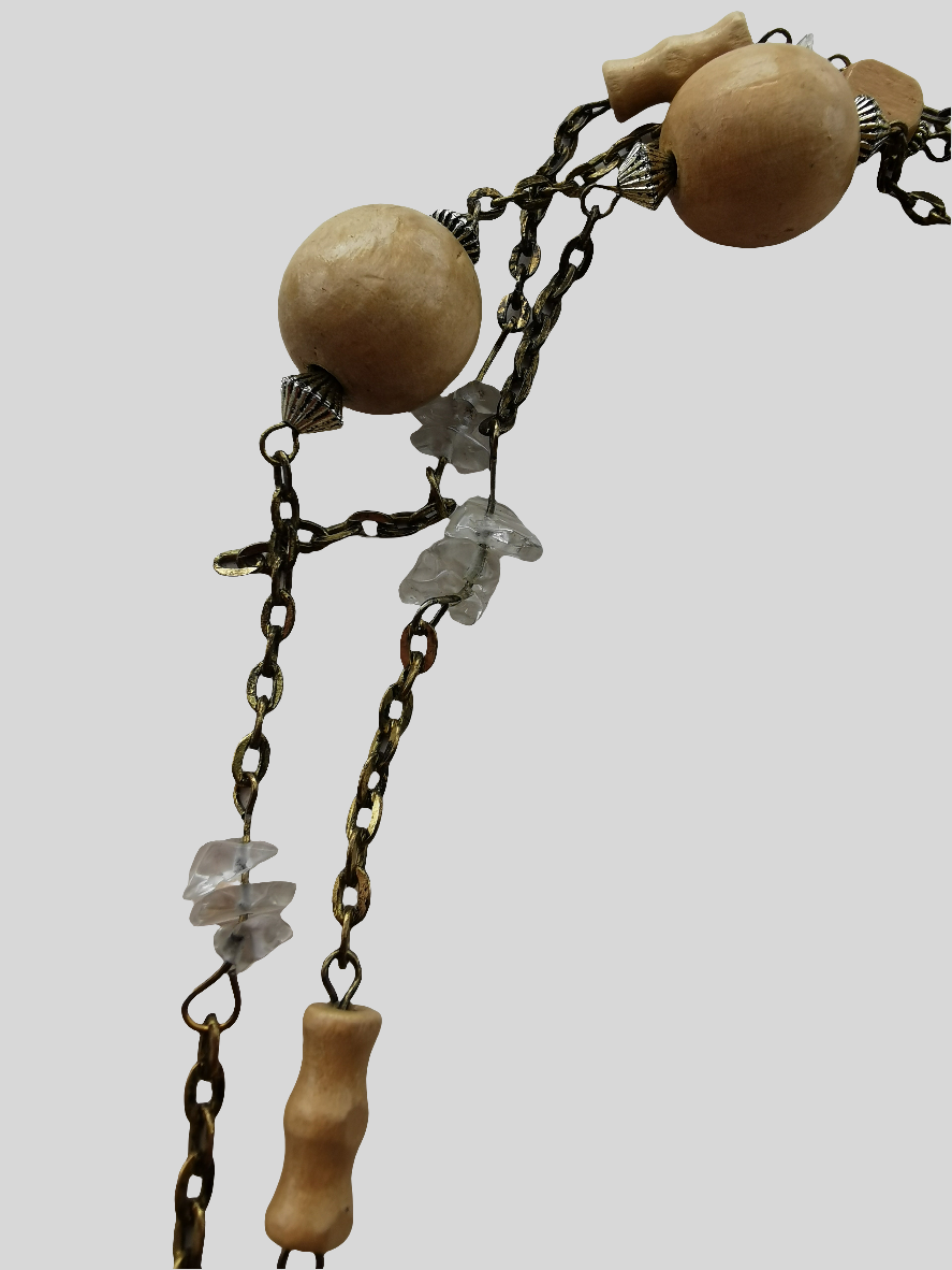 Bjergkrystal halskæde m/træperler 180 cm