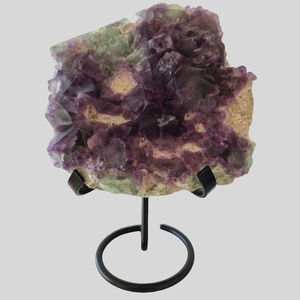 Fluorit Regnbue rå incl holder ø78 mm