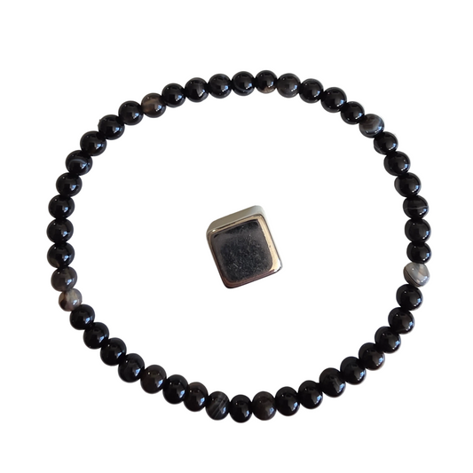 Armbånd Agat sort/hvid 4mm