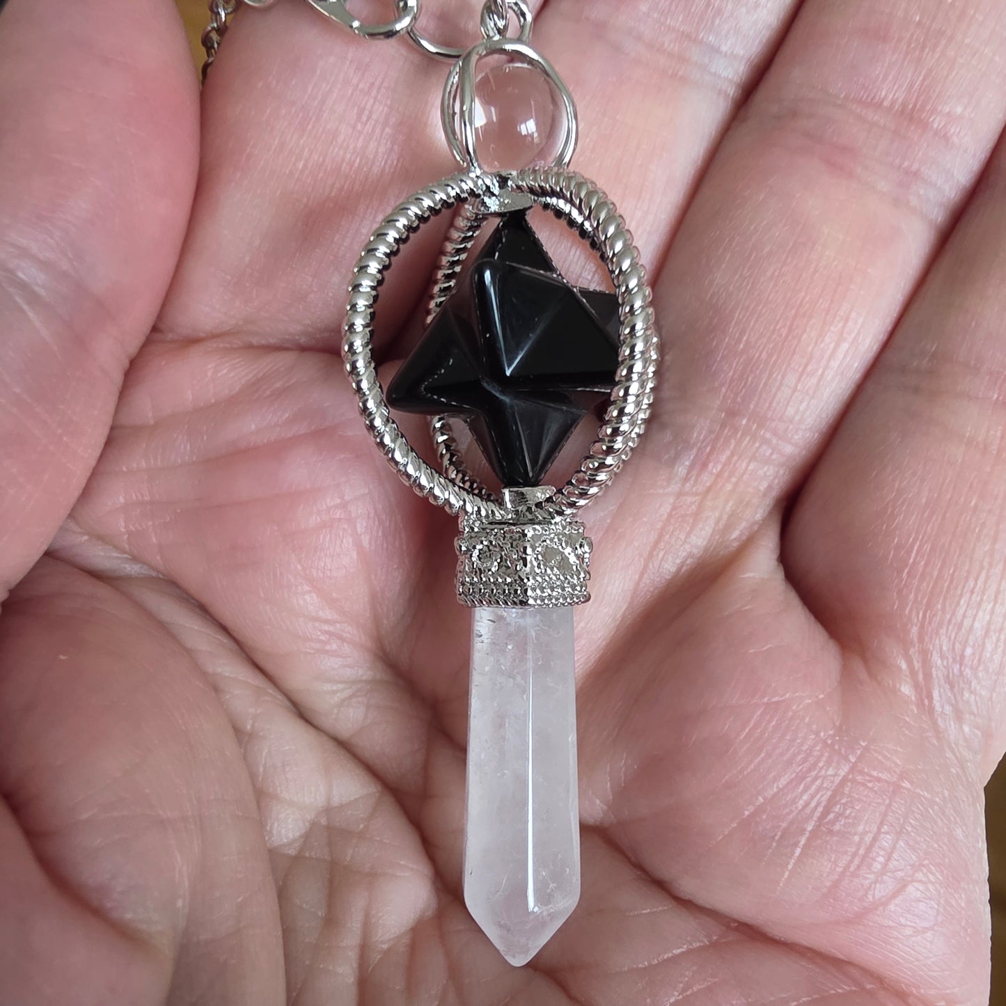 Pendul Onyx Sort og bjergkrystal