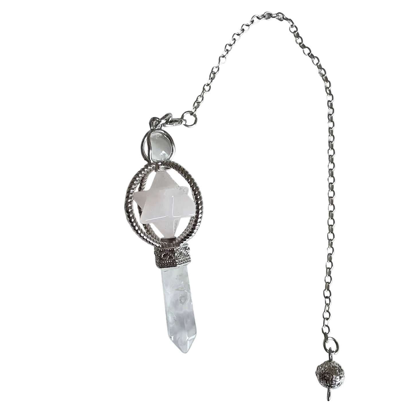 Rosakvarts m bjergkrystal merkaba pendul