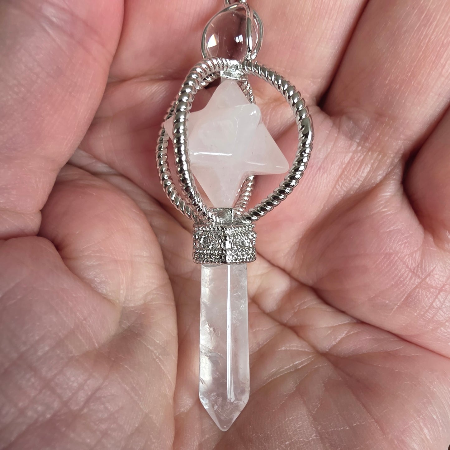 Rosakvarts m bjergkrystal merkaba pendul