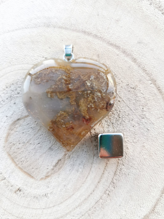 Agat Mos Hjerte Vedhæng