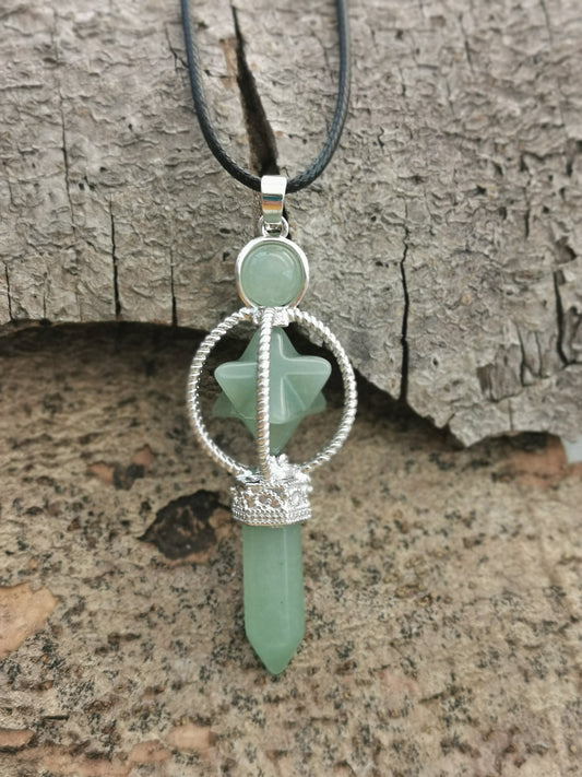 Aventurine Green pendant w/merkaba and point
